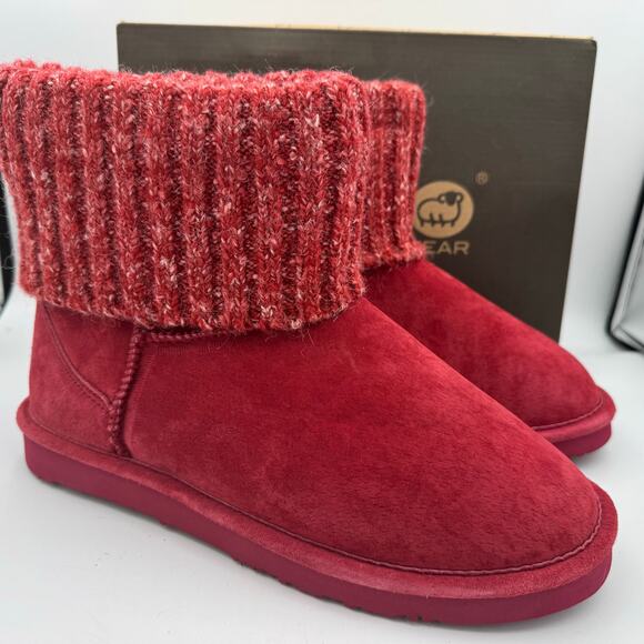 LAMO Red Suede Knit Cuff Boots Women’s Size 10 Cozy Winter Fleece Lined NIB - Picture 2 of 10